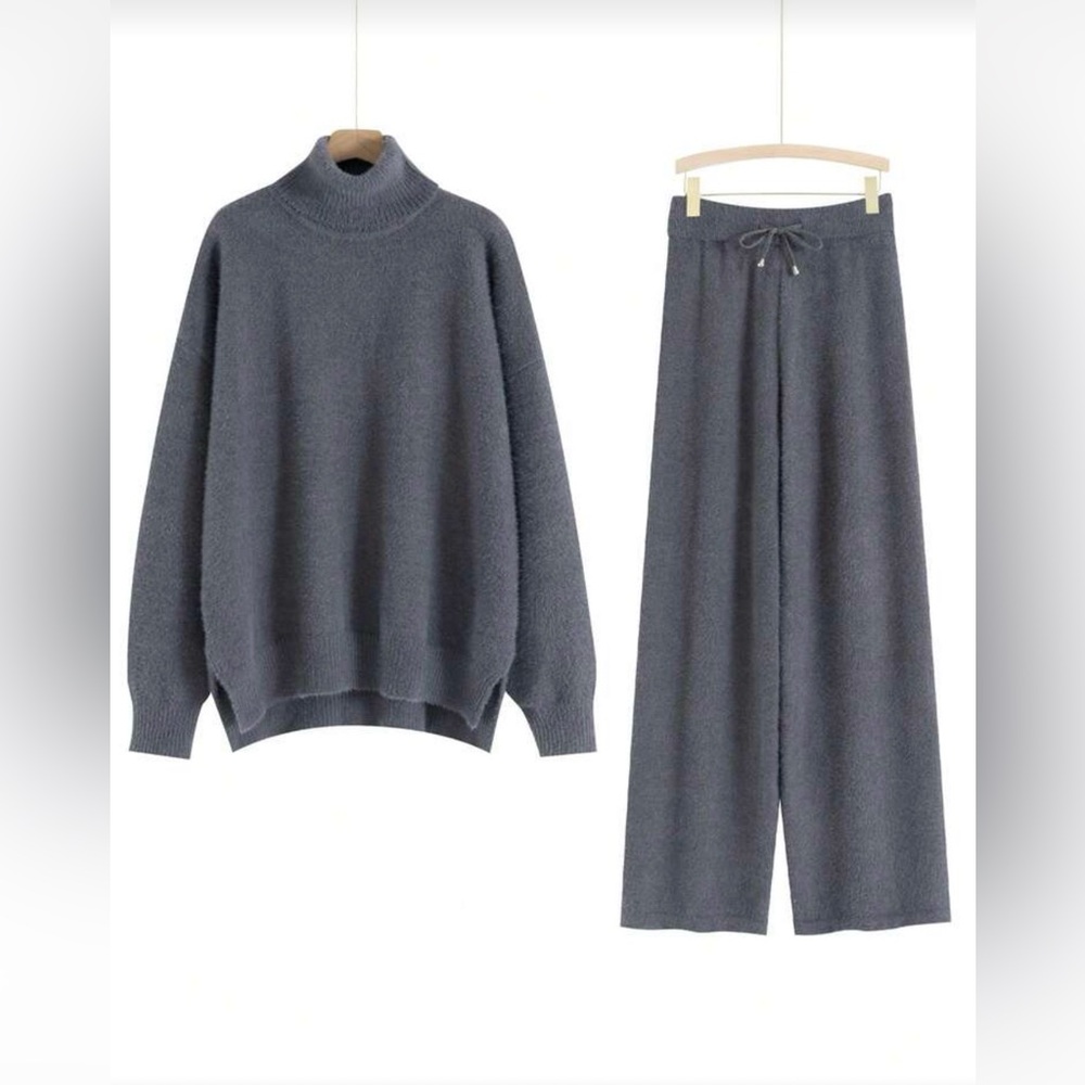 Cozy Gray Knit Sweater and Pants Set